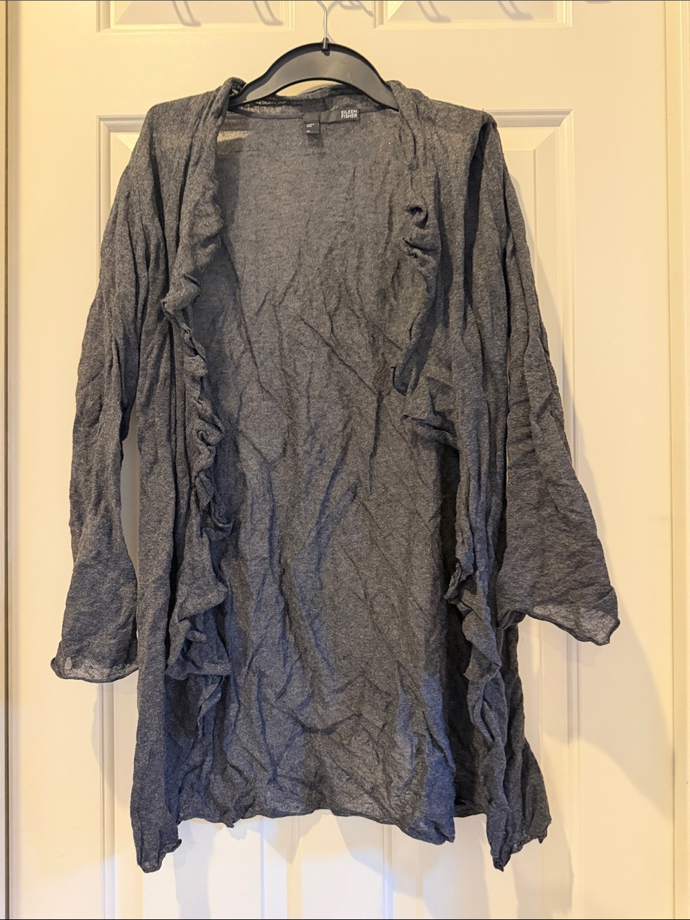 Eileen Fisher Grey Ruffle Open-Front Cardigan